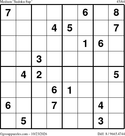 The grouppuzzles.com Medium Sudoku-8up puzzle for Friday October 23, 2026