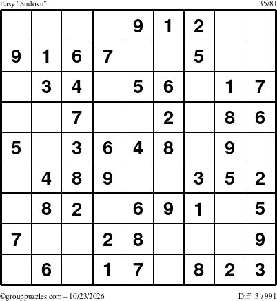 The grouppuzzles.com Easy Sudoku puzzle for Friday October 23, 2026