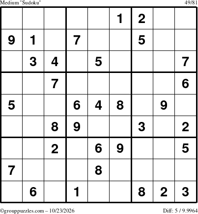 The grouppuzzles.com Medium Sudoku puzzle for Friday October 23, 2026