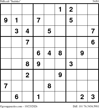 The grouppuzzles.com Difficult Sudoku puzzle for Friday October 23, 2026