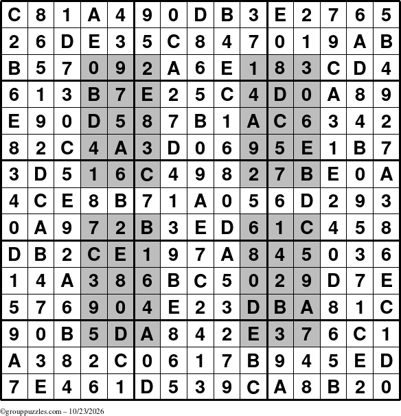 The grouppuzzles.com Answer grid for the HyperSudoku-15 puzzle for Friday October 23, 2026
