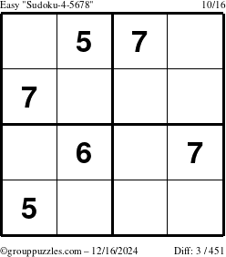 The grouppuzzles.com Easy Sudoku-4-5678 puzzle for Monday December 16, 2024