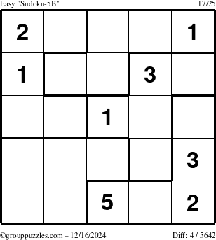 The grouppuzzles.com Easy Sudoku-5B puzzle for Monday December 16, 2024