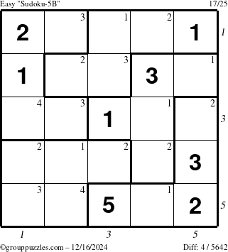 The grouppuzzles.com Easy Sudoku-5B puzzle for Monday December 16, 2024 with all 4 steps marked