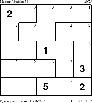 The grouppuzzles.com Medium Sudoku-5B puzzle for Monday December 16, 2024 with the first 3 steps marked