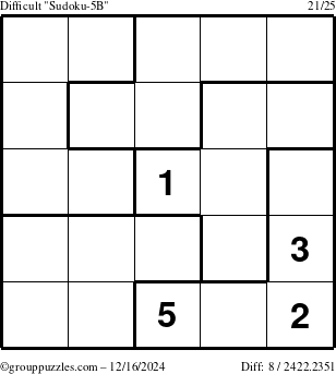 The grouppuzzles.com Difficult Sudoku-5B puzzle for Monday December 16, 2024