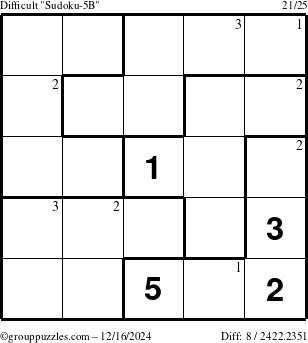 The grouppuzzles.com Difficult Sudoku-5B puzzle for Monday December 16, 2024 with the first 3 steps marked