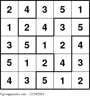 The grouppuzzles.com Answer grid for the Sudoku-5B puzzle for Monday December 16, 2024