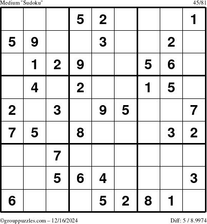 The grouppuzzles.com Medium Sudoku puzzle for Monday December 16, 2024