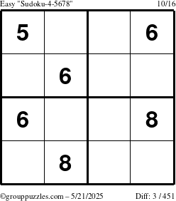 The grouppuzzles.com Easy Sudoku-4-5678 puzzle for Wednesday May 21, 2025