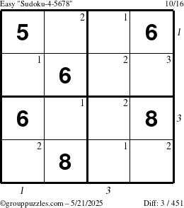 The grouppuzzles.com Easy Sudoku-4-5678 puzzle for Wednesday May 21, 2025 with all 3 steps marked