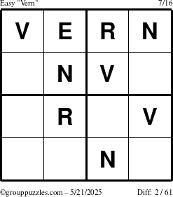 The grouppuzzles.com Easy Vern puzzle for Wednesday May 21, 2025