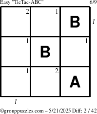 The grouppuzzles.com Easy TicTac-ABC puzzle for Wednesday May 21, 2025 with all 2 steps marked