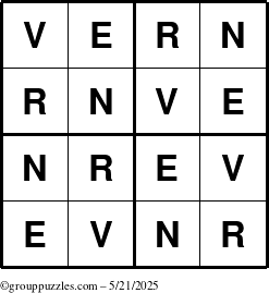 The grouppuzzles.com Answer grid for the Vern puzzle for Wednesday May 21, 2025