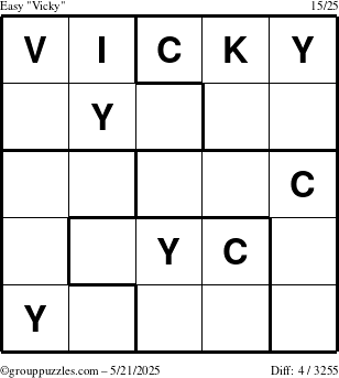 The grouppuzzles.com Easy Vicky puzzle for Wednesday May 21, 2025