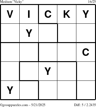 The grouppuzzles.com Medium Vicky puzzle for Wednesday May 21, 2025
