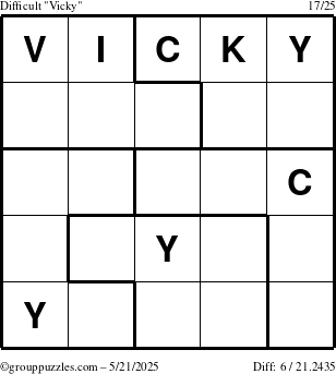 The grouppuzzles.com Difficult Vicky puzzle for Wednesday May 21, 2025