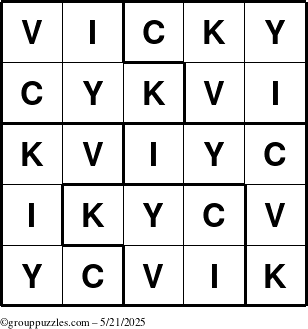The grouppuzzles.com Answer grid for the Vicky puzzle for Wednesday May 21, 2025