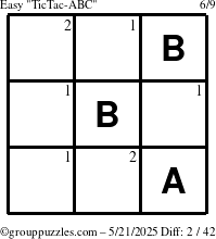 The grouppuzzles.com Easy TicTac-ABC puzzle for Wednesday May 21, 2025 with the first 2 steps marked
