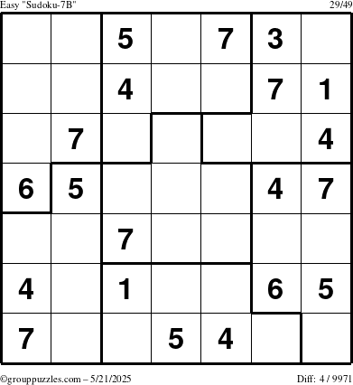 The grouppuzzles.com Easy Sudoku-7B puzzle for Wednesday May 21, 2025