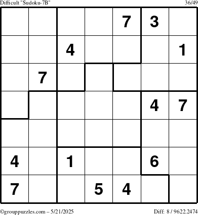 The grouppuzzles.com Difficult Sudoku-7B puzzle for Wednesday May 21, 2025