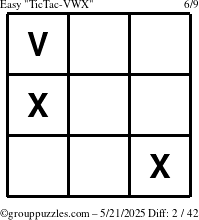 The grouppuzzles.com Easy TicTac-VWX puzzle for Wednesday May 21, 2025