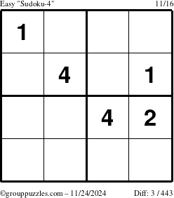 The grouppuzzles.com Easy Sudoku-4 puzzle for Sunday November 24, 2024