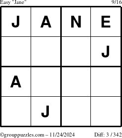 The grouppuzzles.com Easy Jane puzzle for Sunday November 24, 2024