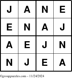 The grouppuzzles.com Answer grid for the Jane puzzle for Sunday November 24, 2024