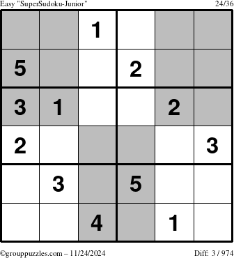 The grouppuzzles.com Easy SuperSudoku-Junior puzzle for Sunday November 24, 2024