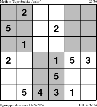 The grouppuzzles.com Medium SuperSudoku-Junior puzzle for Sunday November 24, 2024