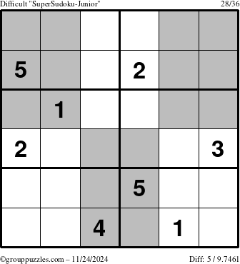 The grouppuzzles.com Difficult SuperSudoku-Junior puzzle for Sunday November 24, 2024