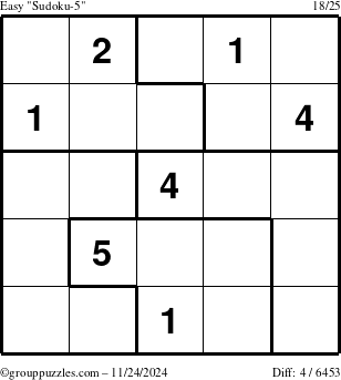 The grouppuzzles.com Easy Sudoku-5 puzzle for Sunday November 24, 2024