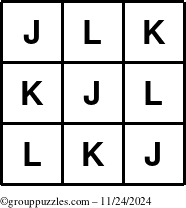 The grouppuzzles.com Answer grid for the TicTac-JKL puzzle for Sunday November 24, 2024