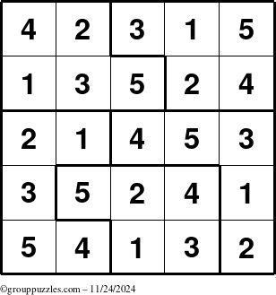 The grouppuzzles.com Answer grid for the Sudoku-5 puzzle for Sunday November 24, 2024