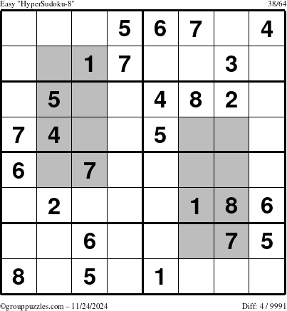 The grouppuzzles.com Easy HyperSudoku-8 puzzle for Sunday November 24, 2024