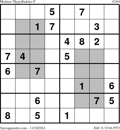 The grouppuzzles.com Medium HyperSudoku-8 puzzle for Sunday November 24, 2024