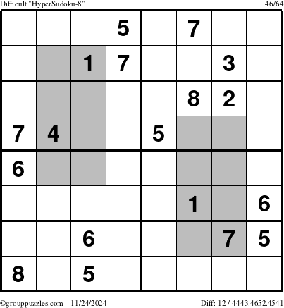 The grouppuzzles.com Difficult HyperSudoku-8 puzzle for Sunday November 24, 2024