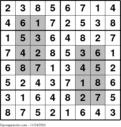 The grouppuzzles.com Answer grid for the HyperSudoku-8 puzzle for Sunday November 24, 2024