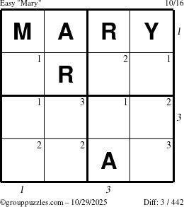The grouppuzzles.com Easy Mary puzzle for Wednesday October 29, 2025 with all 3 steps marked