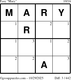 The grouppuzzles.com Easy Mary puzzle for Wednesday October 29, 2025 with the first 3 steps marked