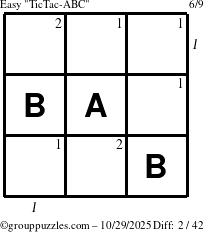 The grouppuzzles.com Easy TicTac-ABC puzzle for Wednesday October 29, 2025 with all 2 steps marked