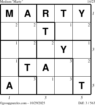 The grouppuzzles.com Medium Marty puzzle for Wednesday October 29, 2025, suitable for printing, with all 3 steps marked