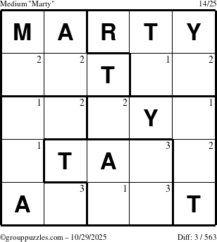 The grouppuzzles.com Medium Marty puzzle for Wednesday October 29, 2025 with the first 3 steps marked