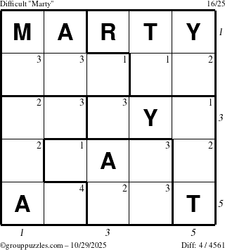 The grouppuzzles.com Difficult Marty puzzle for Wednesday October 29, 2025 with all 4 steps marked