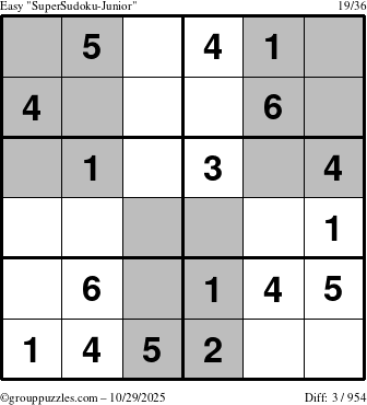 The grouppuzzles.com Easy SuperSudoku-Junior puzzle for Wednesday October 29, 2025