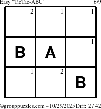 The grouppuzzles.com Easy TicTac-ABC puzzle for Wednesday October 29, 2025 with the first 2 steps marked