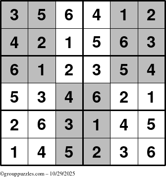 The grouppuzzles.com Answer grid for the SuperSudoku-Junior puzzle for Wednesday October 29, 2025