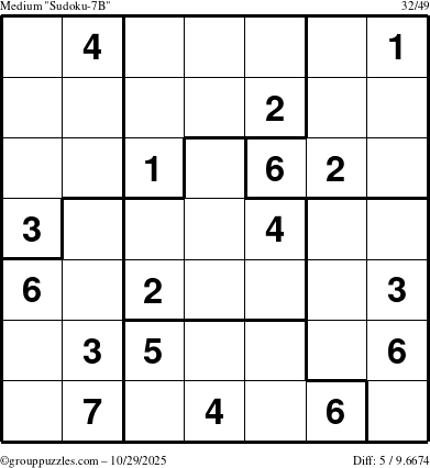 The grouppuzzles.com Medium Sudoku-7B puzzle for Wednesday October 29, 2025