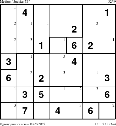 The grouppuzzles.com Medium Sudoku-7B puzzle for Wednesday October 29, 2025 with the first 3 steps marked